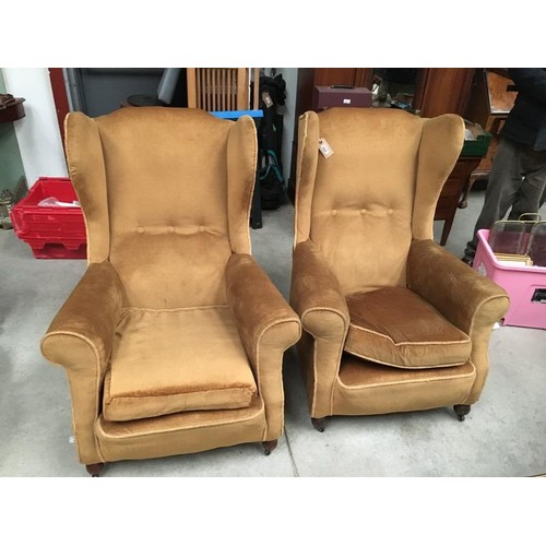 66 - Pr Of Fabric Covered Wing Back Arm Chairs