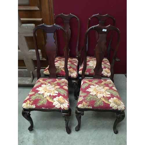 396 - 2 Queen Anne Carvers + 3 Dining  Chairs