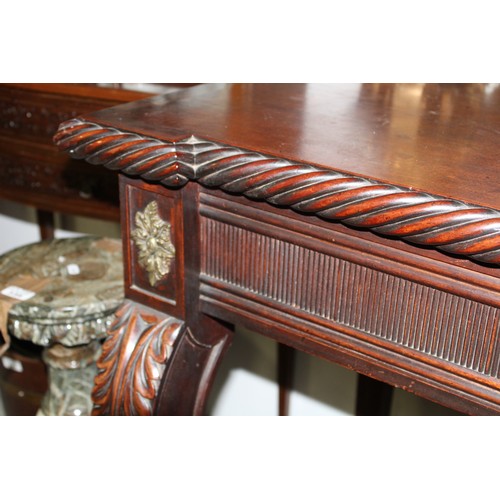 396 - Irish 1830 Mahogany Serving Table with Gardooned Rim & Fluted Apron with Leaf Carved Ribbed & Scroll... 