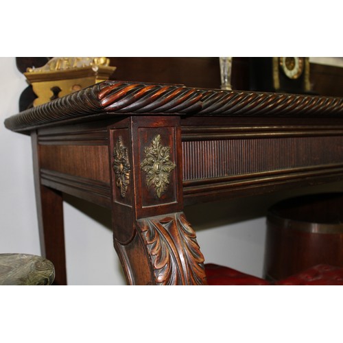 396 - Irish 1830 Mahogany Serving Table with Gardooned Rim & Fluted Apron with Leaf Carved Ribbed & Scroll... 