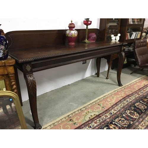 413 - Irish 1830 Mahogany Serving Table with Gardooned Rim & Fluted Apron with Leaf Carved Ribbed & Scroll... 