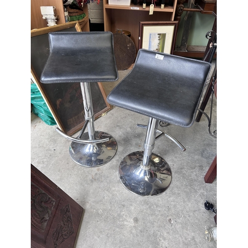 394 - Pr of Chrome Leather Seat Kitchen Stools