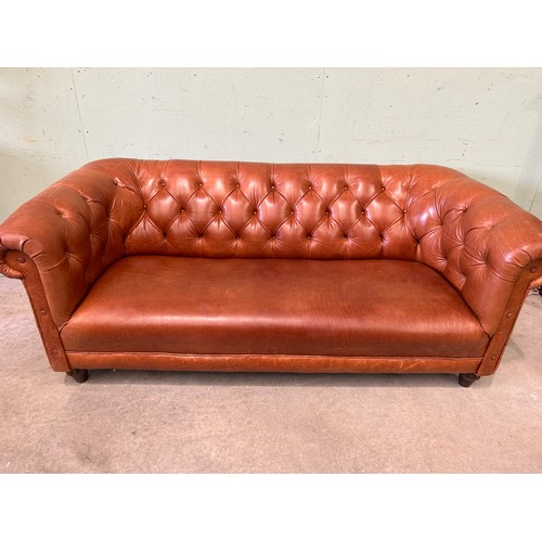 137 - Leather Tan Button Back Chesterfield Couch 198 x96