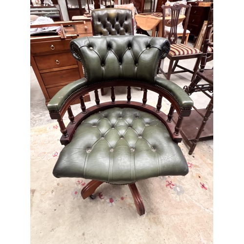 136 - Captain Swivel Chair & Green Button Back