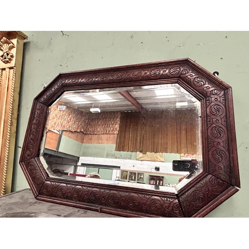 77 - Bevelled Oak frame Hall Mirror