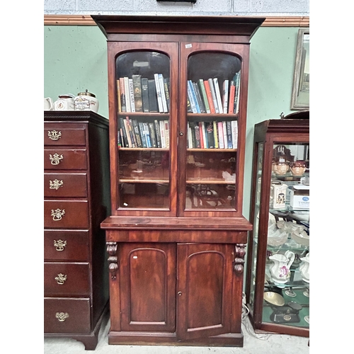 166 - Vict Mahogany 2 Door Glazed Over 2 Panel 1 Door Bookcase.
110cm Wide x 215cm High.