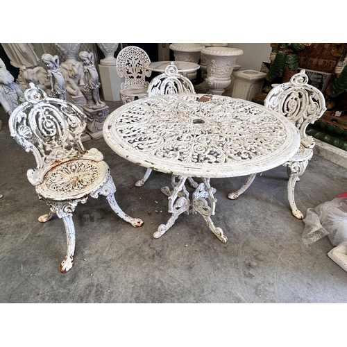 355 - Cast Iron Garden Table & 3 Chairs