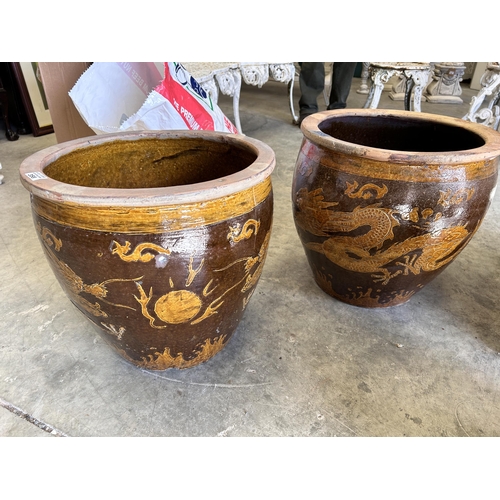 358 - 2 Glazed Flower Pots 400H