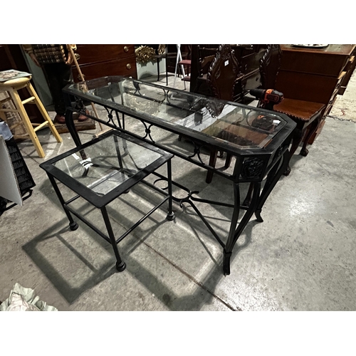 28 - 2 Black Glass Top Hall/Plant  Tables