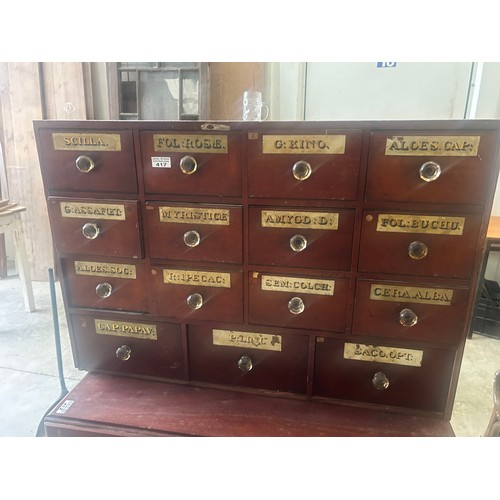 417 - Bank of 15 Chemist Drawers, All Glass Handles