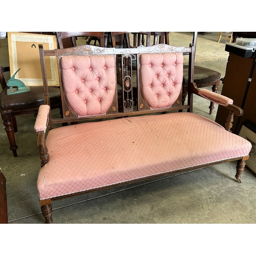 29 - Ed Inlaid Pink Covered 2 Seater Couch
