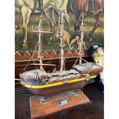 34 - Large Model Sailing Ship on Mahogany Base