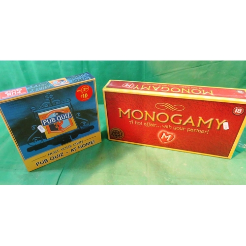 468 - A PUB QUIZ AND MONOGAMY GAMES - AS NEW AND SEALED