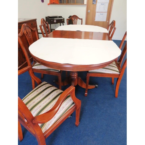 58 - A TABLE AND FOUR CHAIRS - WITH TWO CARVERS