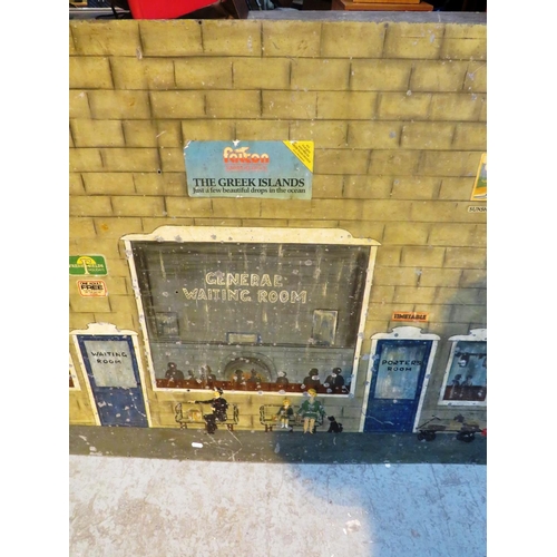 99 - VERY LARGE - TIN RAILWAY STATION BACKGROUND - HAND PAINTED