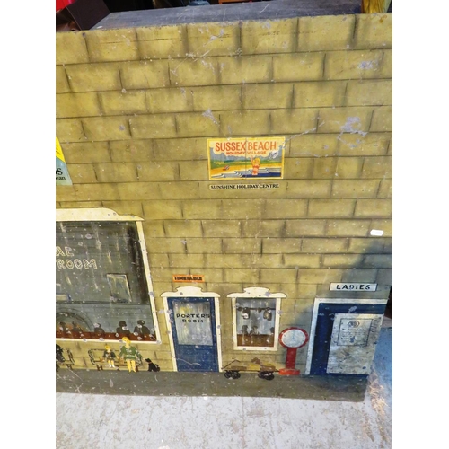 99 - VERY LARGE - TIN RAILWAY STATION BACKGROUND - HAND PAINTED