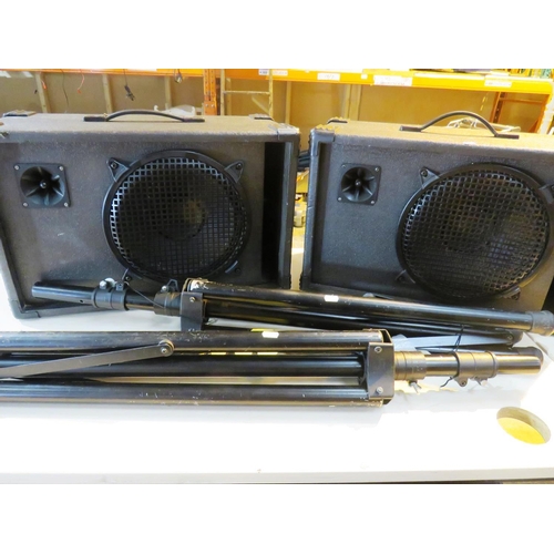 97A - TWO HEAVY DUTY SPEAKERS AND TRIPODS