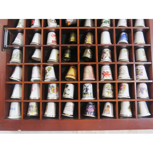 112 - APPROXIMATELY SEVENTY TWO - THIMBLES AND DISPLAY CASE