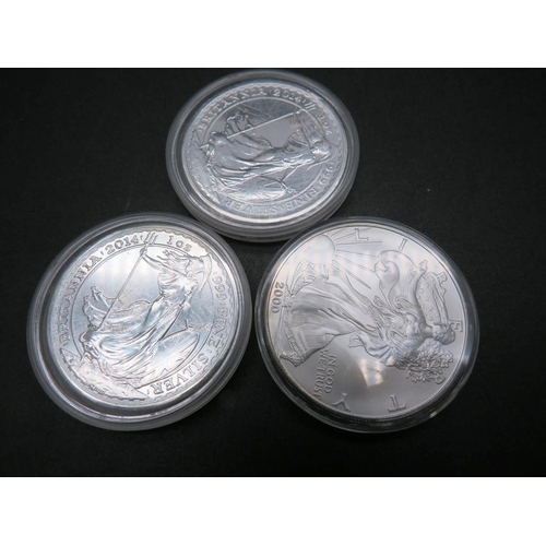 179 - THREE - ONE OUNCE SOLID SILVER COINS