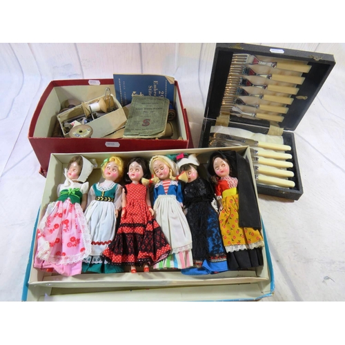 170 - MIXED SEWING ITEMS - INCLUDING CUTLERY AND NATIONAL BEAUTY DOLLS