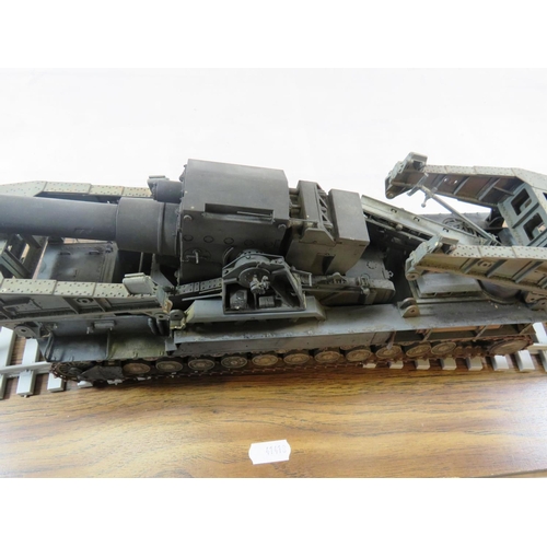 67 - MILITARY MODEL TRAIN ON A WOODEN DISPLAY BOARD