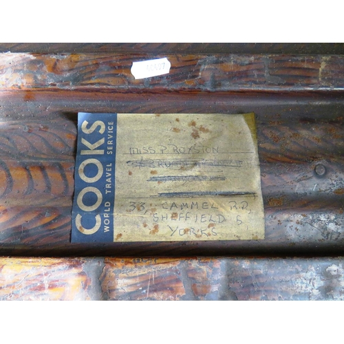 101 - A VINTAGE METAL STORAGE TRUNK - LABELLED COOKS