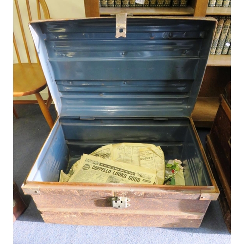 101 - A VINTAGE METAL STORAGE TRUNK - LABELLED COOKS