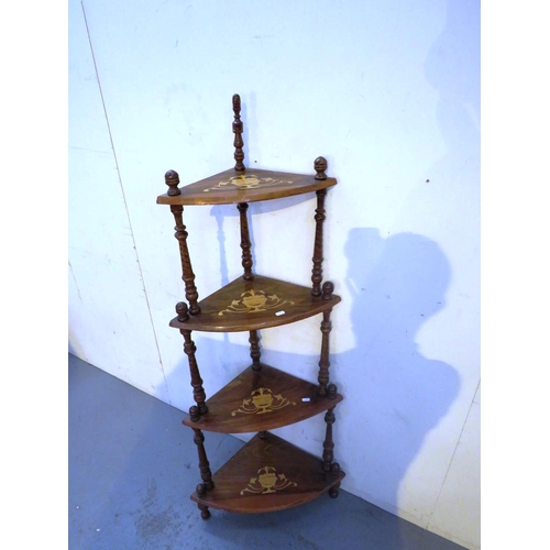 116 - ANTIQUE WALNUT INLAY FOUR TIER WHATNOT