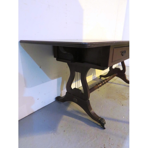 117 - VINTAGE DROP LEAF LIAR ENDED STORAGE TABLE WITH CLAW FEET CASTORS