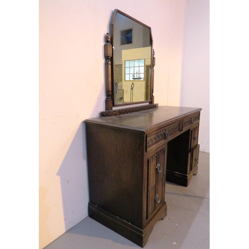 129 - ANTIQUE DRESSER/DESK AND MIRROR