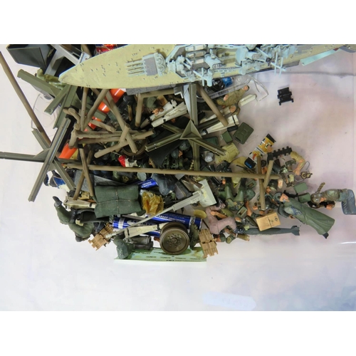 515 - A TUB OF MILITARY MODEL BOATS,FIGURES AND ACCESSORIES