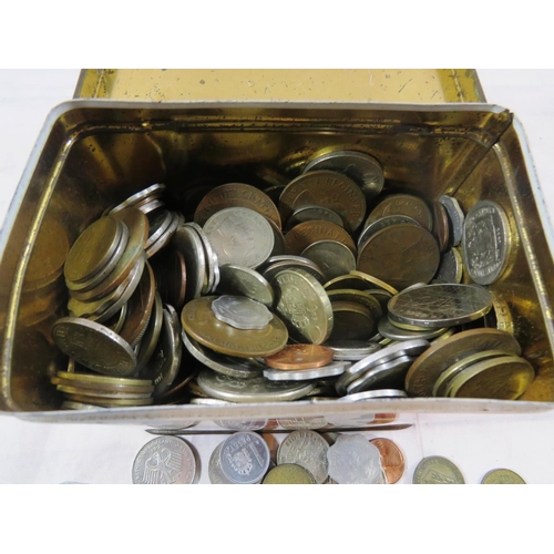 344 - A TIN FULL OF VARIOUS COINS