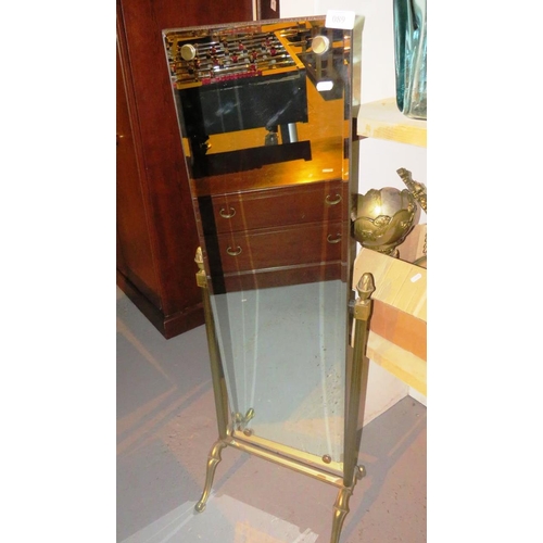 89 - FULL LENGTH SWIVEL MIRROR ON BRASS FRAME