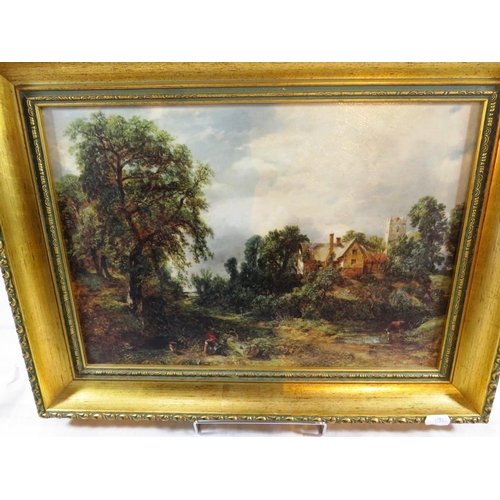 201 - PRINT ON BOARD OF GLEBE FARM BY JOHN CONSTABLE IN GILT FRAME