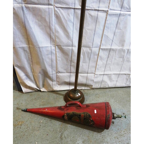 44 - ANTIQUE FIRE EXTINGUISHER AND COPPER POSSER