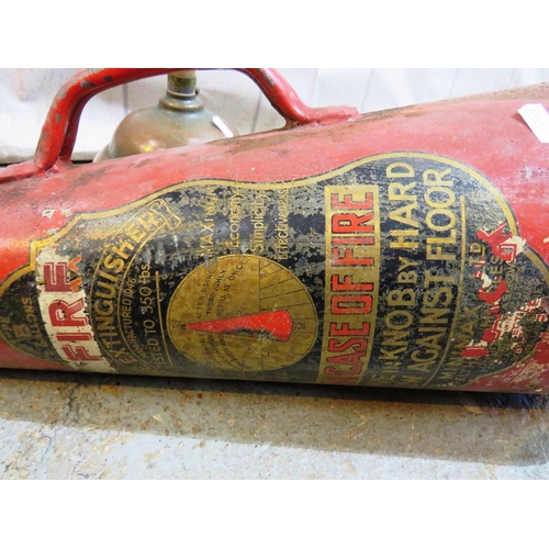 44 - ANTIQUE FIRE EXTINGUISHER AND COPPER POSSER