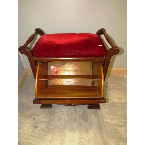 95 - VINTAGE PIANO STOOL WITH BUILT IN PAPER RACK