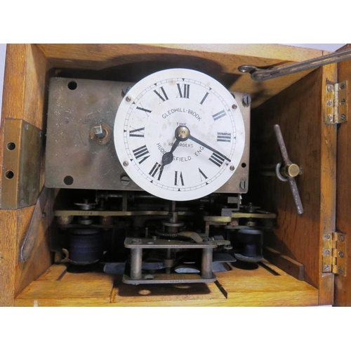 145 - ANTIQUE CLOCKING IN CLOCK GLEDHILL- BROOKE TIME RECORDERS HUDDERSFIELD ENGLAND