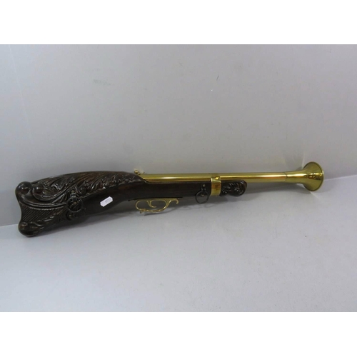 209 - ORNAMENTAL WALL HANGING BRASS AND WOOD BLUNDER BUSS