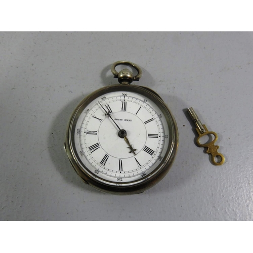 369 - SILVER SWISS MADE POCKET WATCH - NEEDS ATTENTION - WITH KEY