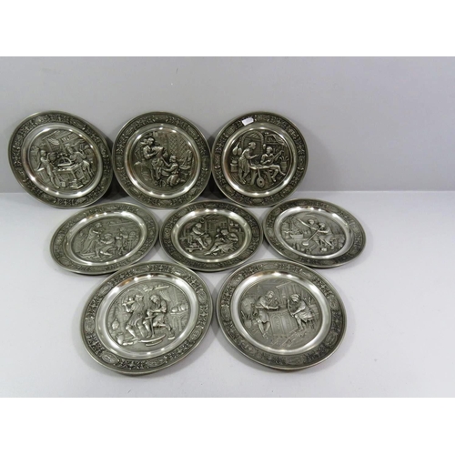 232 - SET OF EIGHT VINTAGE GERMAN PEWTER COLLECTOR PLATES - TRADITIONELLES HANDWERK