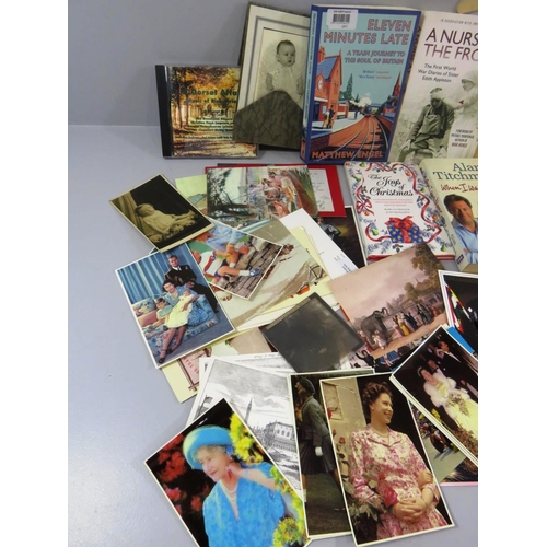 249 - BOX OF MIXED POSTCARDS, BOOKS AND EPHEMERA