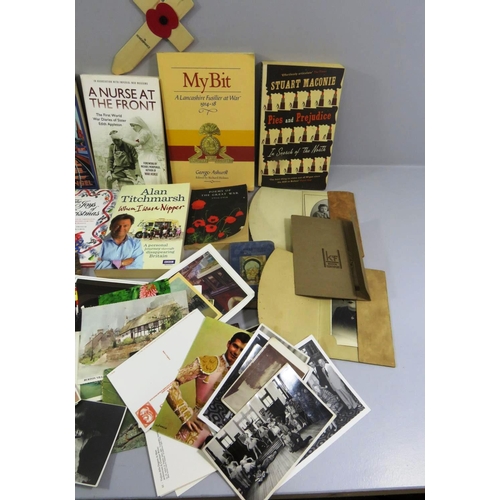 249 - BOX OF MIXED POSTCARDS, BOOKS AND EPHEMERA