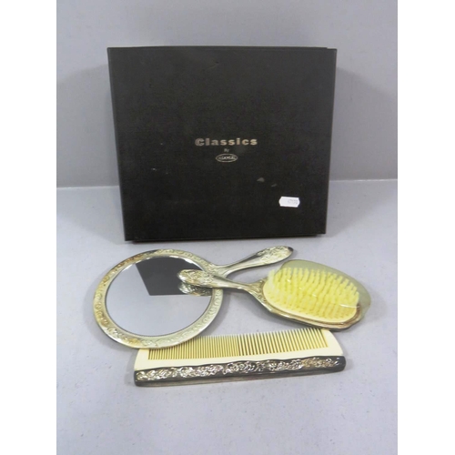 406 - PLATED MIRROR COMB AND BRUSH SET IN CASE