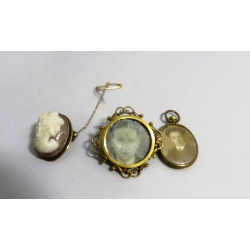 308 - PICTURE LOCKET, PICTURE BROOCH AND CAMEO