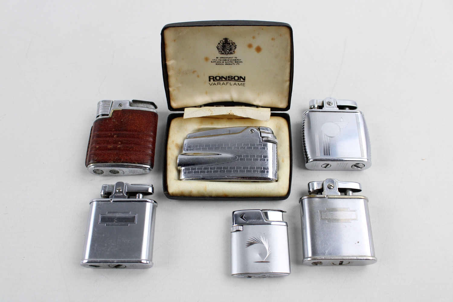 Mistillid retort begrænse 6 x Vintage RONSON Cigarette LIGHTERS Inc Boxed, Varaflame, Viking, Leather  Etc
