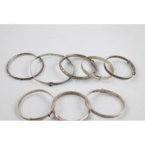 107 - 8 x Vintage .925 STERLING SILVER Christening Bangles Etched, Baby (38g)