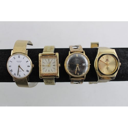 126 - 4 x Vintage Gents Gold Tone WRISTWATCHES Hand-Wind Inc Sekonda, Oris Etc