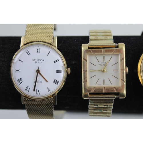 126 - 4 x Vintage Gents Gold Tone WRISTWATCHES Hand-Wind Inc Sekonda, Oris Etc