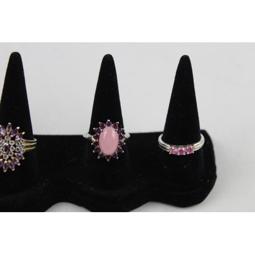 127 - 4 x .925 Sterling Silver PINK STONE RINGS inc. Cluster, Halo (14g)